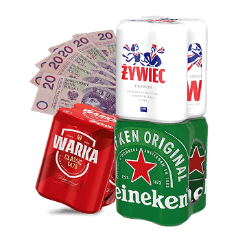12000 x czteropak piwa lub 20zł